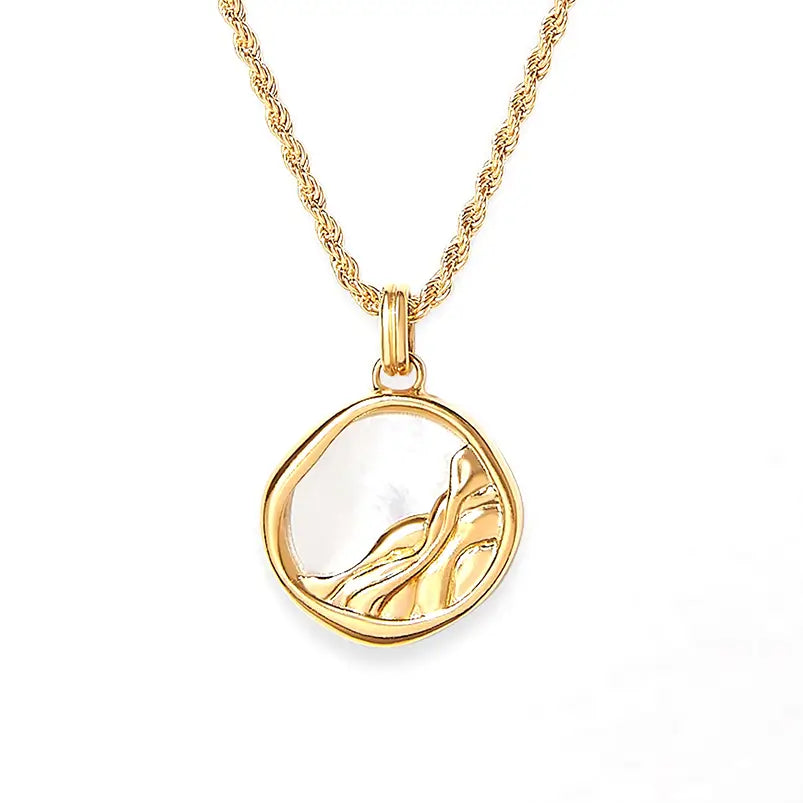Colier din Argint 925, placat cu aur de 14k , Bijuterie Reins - colectia Terra Waves cu sidef natural -poza ifon alb