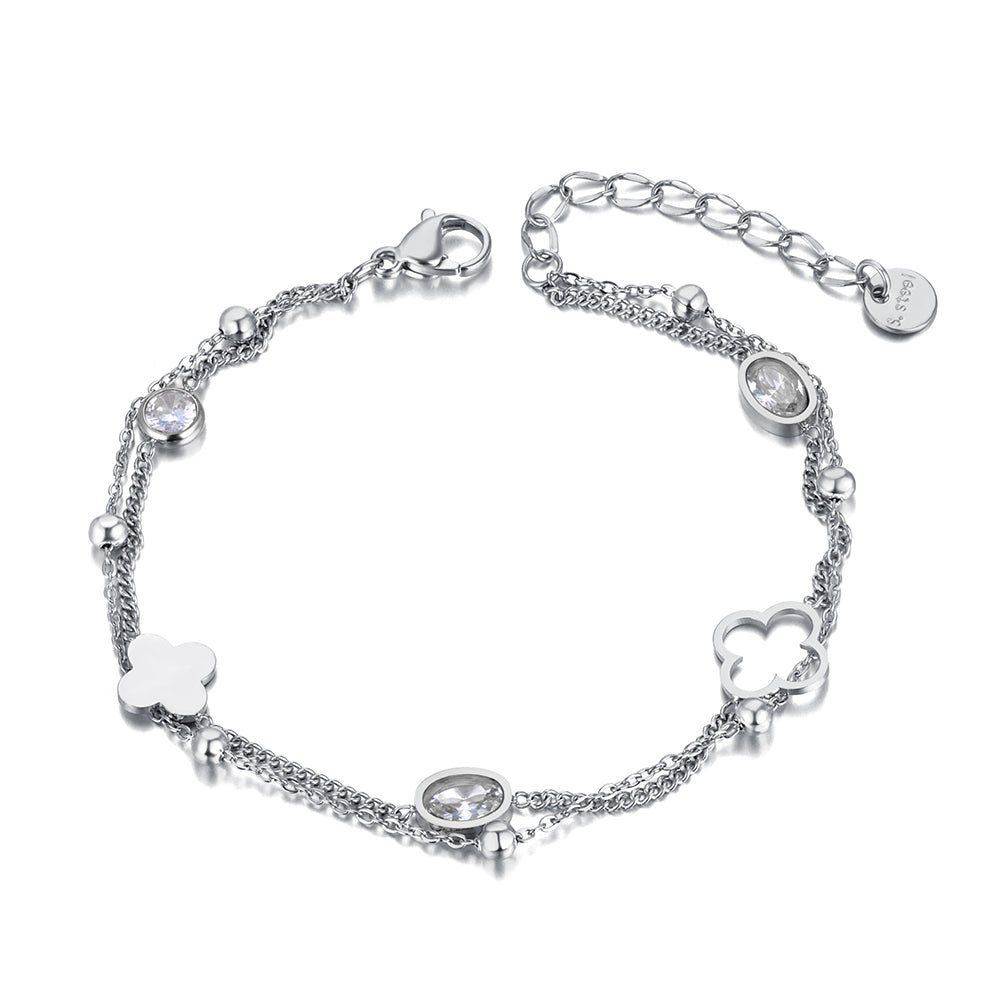 Bratara din otel inoxidabil Reins, placata rodiu – Lucky Cristal, vedere pe fundal alb, 02S02-00009