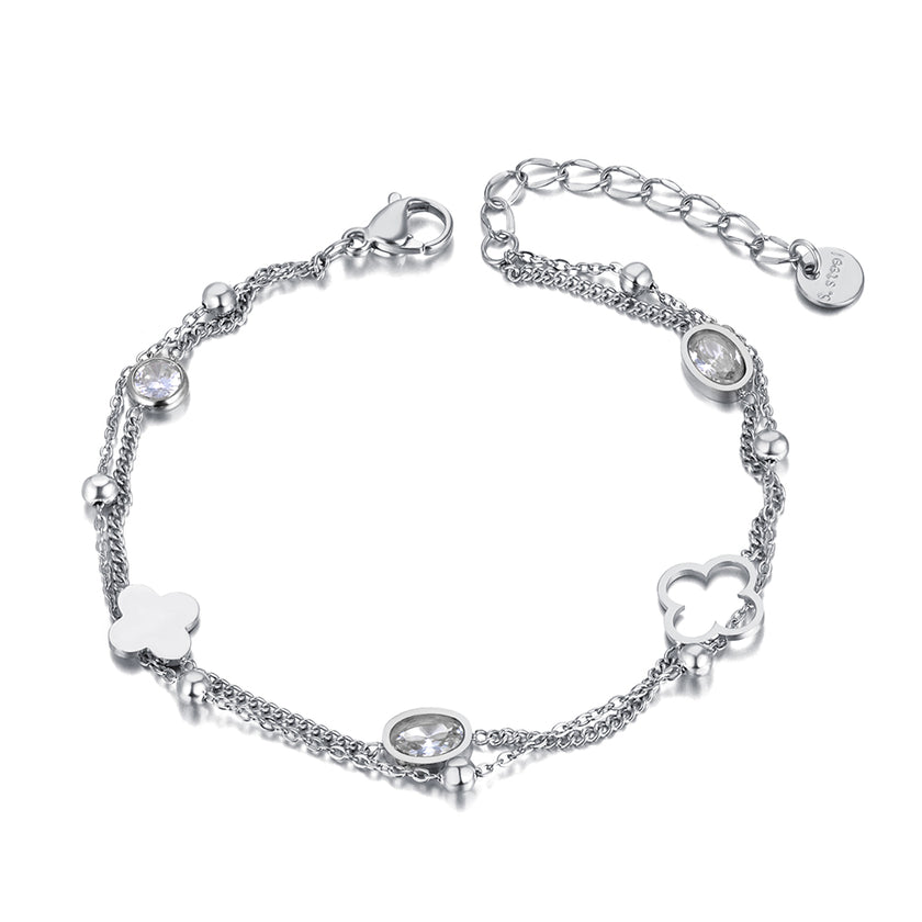 Bratara din otel inoxidabil Reins, placata rodiu – Lucky Cristal, vedere pe fundal alb, 02S02-00009