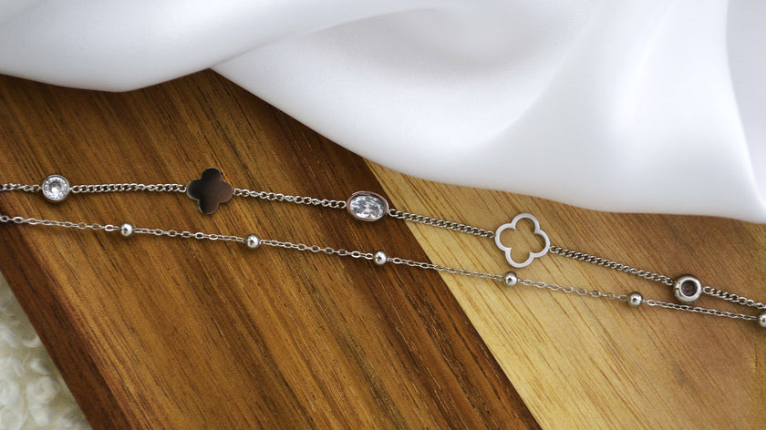 Bratara din otel inoxidabil Reins, placata cu rodiu – Lucky Cristal, vedere detaliata, 02S02-00009