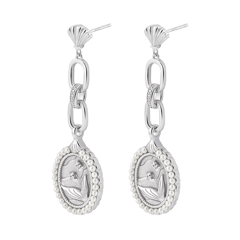 Cercei din Argint Reins, cu perle de apa dulce si zircon incolor - Siren’s pearl, vedere pe fundal alb, 03R01-0022