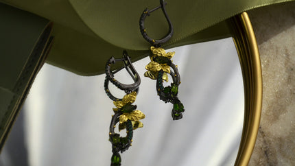 Cercei din Argint Reins, in forma de future, cu pietre semi-pretioase din Agate Verzi - Vine Butterfly, vedere detaliata 03R01-0009