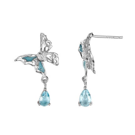 Cercei din Argint Reins cu pietre semi-pretioase Enamel si Zircon Albastru - Ice Butterfly, vedere pe fundal alb, 03R01-0015