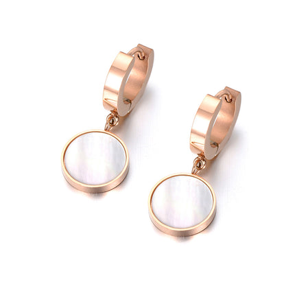 Cercei din otel inoxidabil Reins, placati cu aur roz de 18k, cu pietre din sidef – Mellow, vedere pe fundal alb, 03S02-0002R