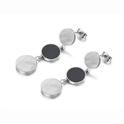 Cercei din otel inoxidabil Reins, placati cu rodiu, cu pietre din sidef – Mellow Trio, vedere pe fundal alb, 03S02-0006