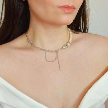 Colier din Argint Reins cu perle naturale de apa dulce - Gothic Pearl vedere model 01R01-0012