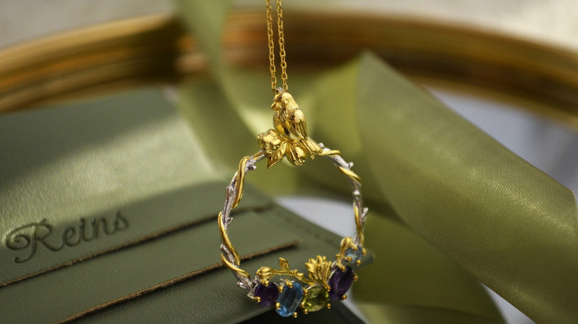 Colier din Argint Reins, cu pietre semi-pretioase din Topaz, Ametist si Peridot - Bloombird, vedere detaliata, 01R01-0007