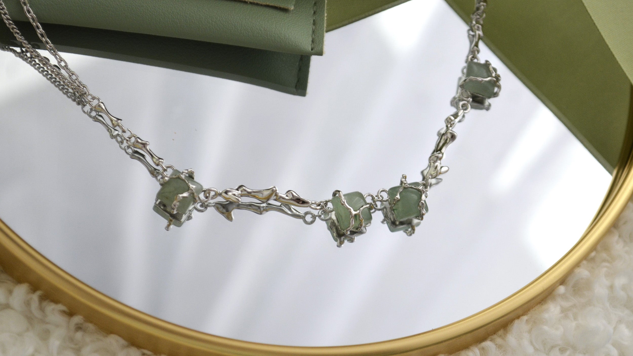 Colier din Argint Reins, cu pietre semi-pretioase din Aventurin - Oasis, vedere detaliata, 01R01-0017