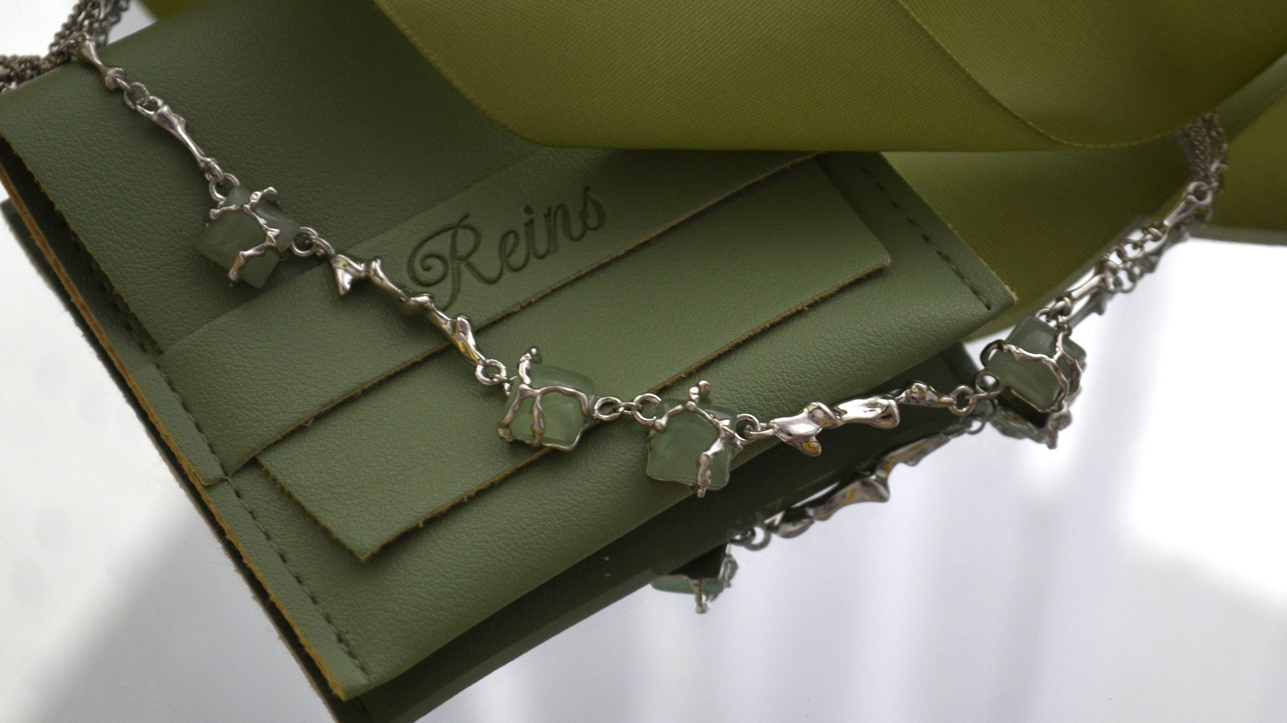 Colier din Argint Reins, cu pietre semi-pretioase din Aventurin - Oasis, vedere detaliata pietre, 01R01-0017