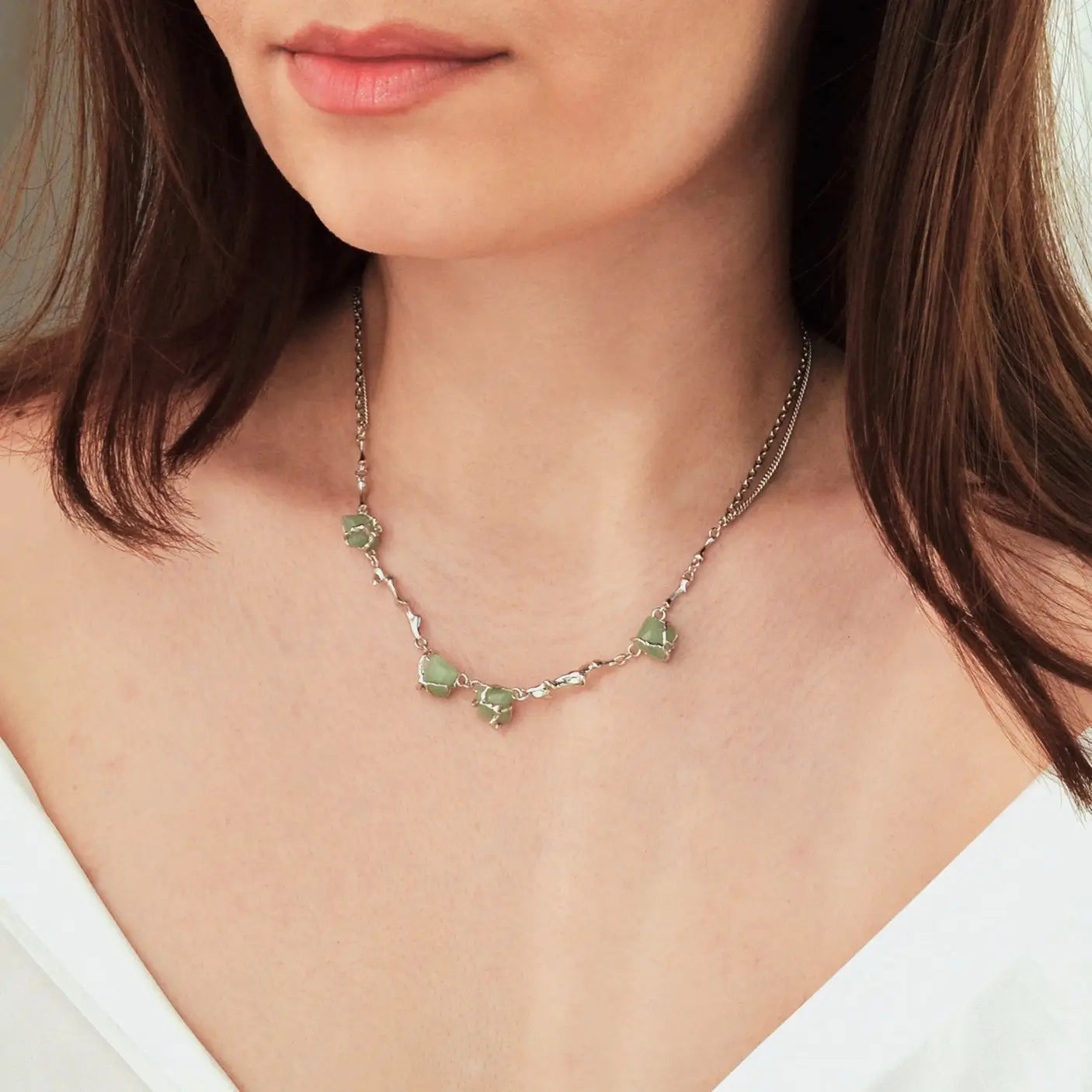 Colier din Argint Reins cu pietre semipretioase din Aventurin - Oasis vedere pe model 01R01-0017