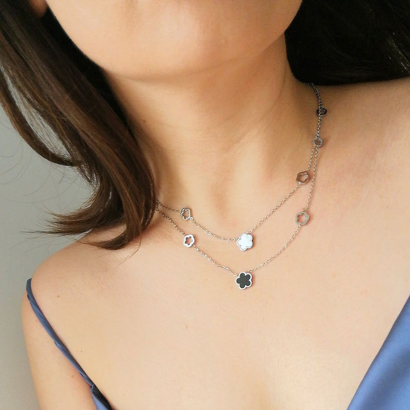 Colier din otel inoxidabil placat cu Rodiu cu pietre semipretioase – Lucky Charm Reins vedere pe model 01S02-0008