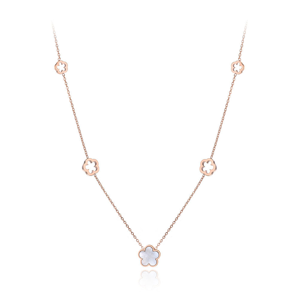 Colier din otel inoxidabil placat cu aur roz de 18k cu pietre semipretioase – Lucky Charm Reins vedere pe fundal alb 01S02-0008R