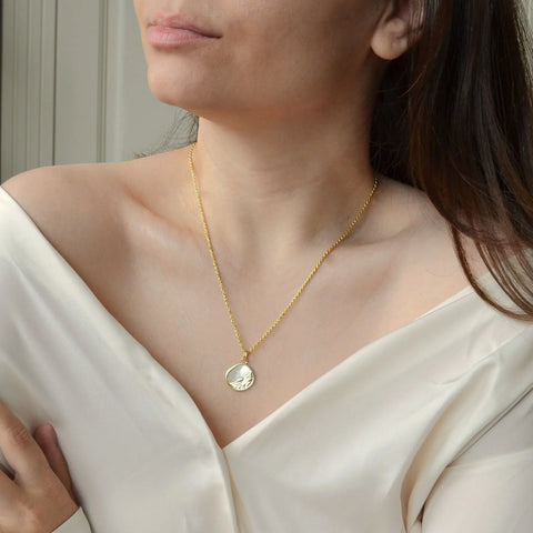 Colier din Argint 925, placat cu aur de 14k , Bijuterie Reins - colectia Terra Waves cu sidef natural -poza model