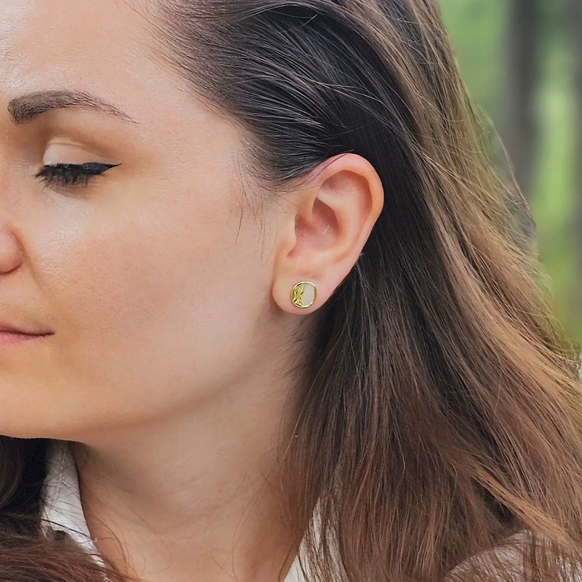 Cercei din Argint 925 - Terra Pearl cu malachit, placat cu aur de 14k  si sistem de inchidere tip fluturas - 03R01-0041 cu vedere model