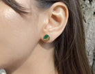 Cercei din Argint 925 - Terra Waves cu malachit, placat cu aur de 14k  si sistem de inchidere tip fluturas - 03R01-0040 cu vedere pe model Close up