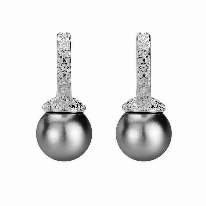 Cercei din Argint 925, placati cu rodiu, sistem de inchidere leverback cu perla gri de apa dulce. Vedere pe fond alb - 03R01-0036