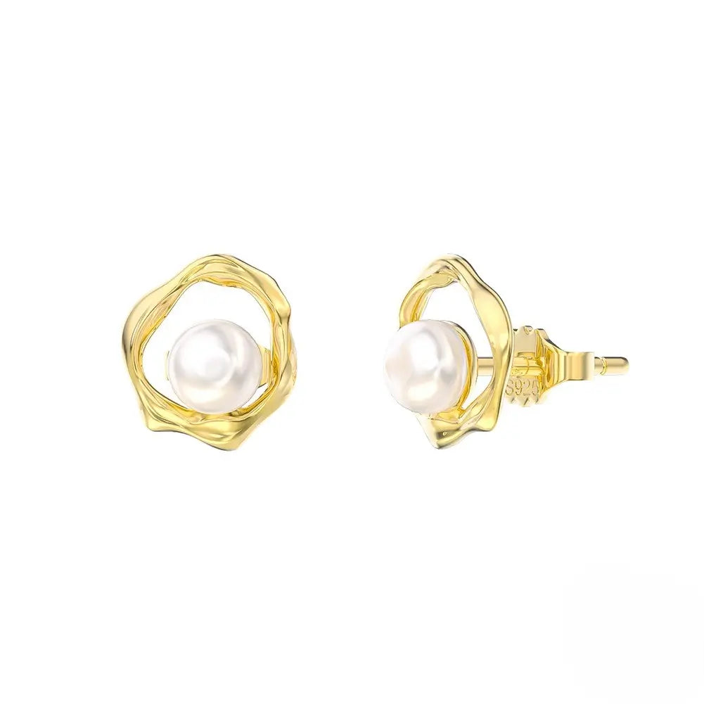 Cercei din argint 925 Halo Pearl cu perla de apa dulce si sistem de inchidere tip fluture - fond alb