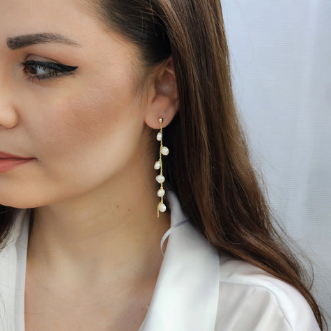 Cercei din argint 925 Tassel cu perla naturala cu sistem de inchidere tip fluturas - vedere model