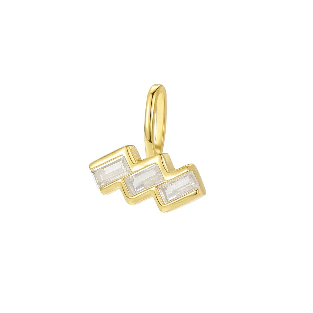 Colier din Argint 925, placat cu aur de 18k si piatra zirconiu. Semn zodiacal  Varsator cu vedere pe fond alb 01R01-0024V