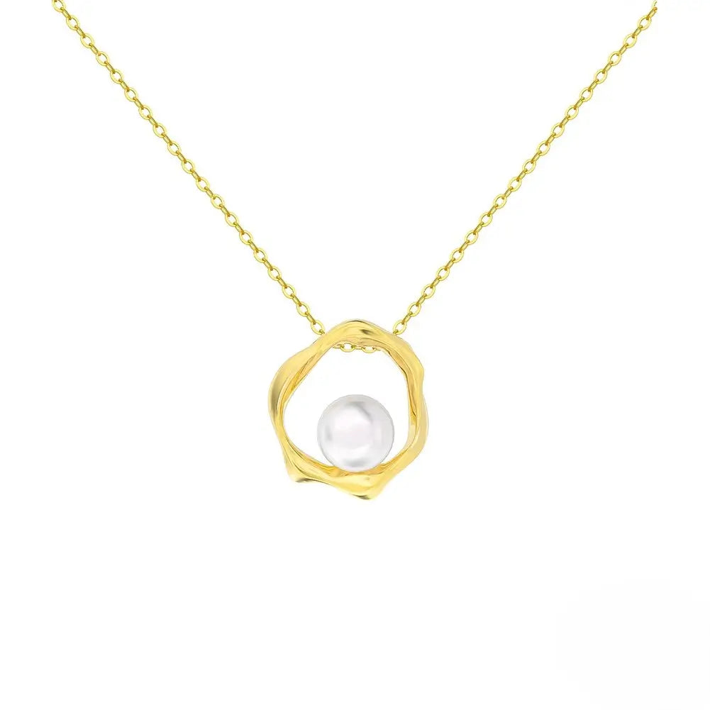 Colier din Argint 925 placat cu aur de 14k si cu perla de apa dulce -  fond alb