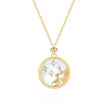 Colier din Argint 925, placat cu aur de 14k , cu pietre semipretioase Sidef si zirconiu.  Semn zodiacal Balanta cu vedere pe fond Alb 01R01-0036B