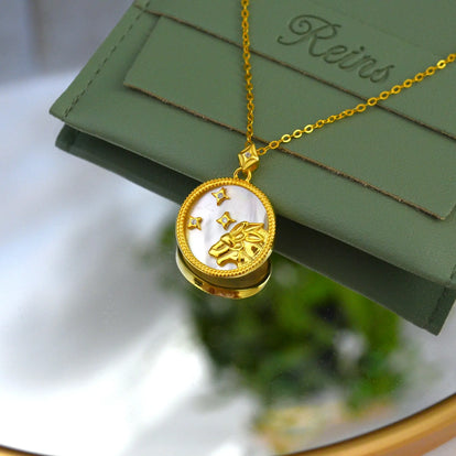 Colier din Argint 925 ,placat cu aur galben de 14k, cu piatra semipretioasa Sidef si Zirconiu. Poza cu vedere pe detaliu- 01R01-0036L