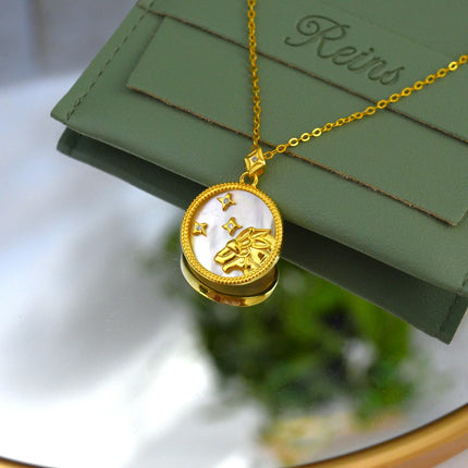 Colier din Argint 925 ,placat cu aur galben de 14k, cu piatra semipretioasa Sidef si Zirconiu. Poza cu vedere pe detaliu- 01R01-0036L