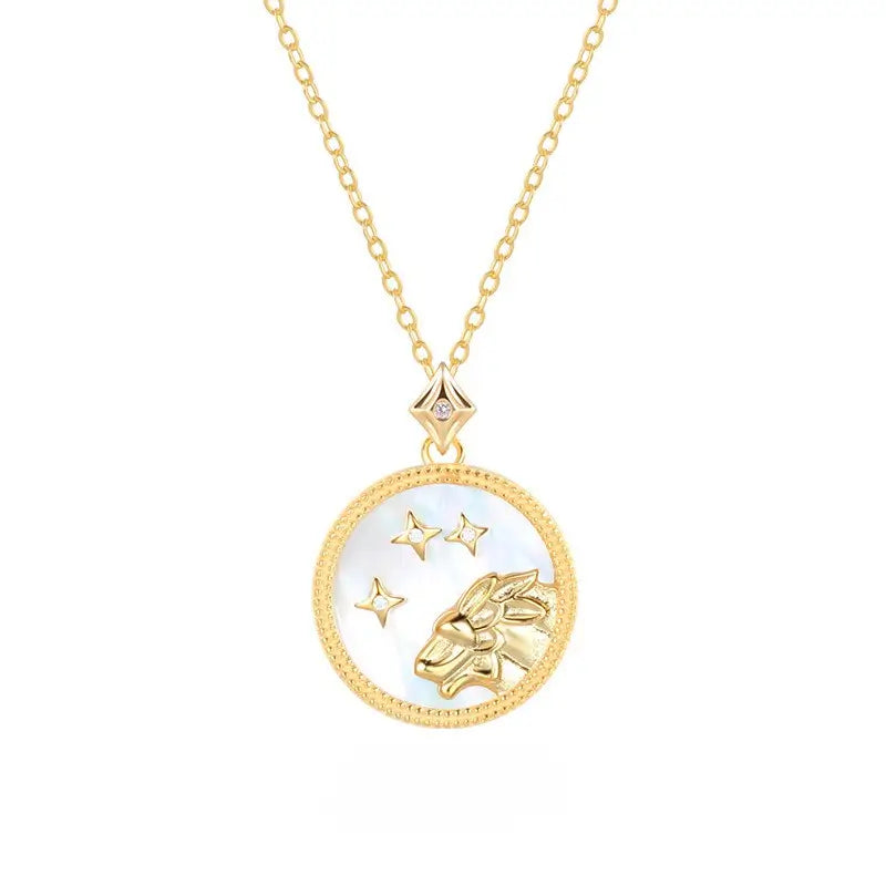 Colier din Argint 925 ,placat cu aur galben de 14k, cu piatra semipretioasa Sidef si Zirconiu. Poza cu vedere pe fond alb - 01R01-0036L