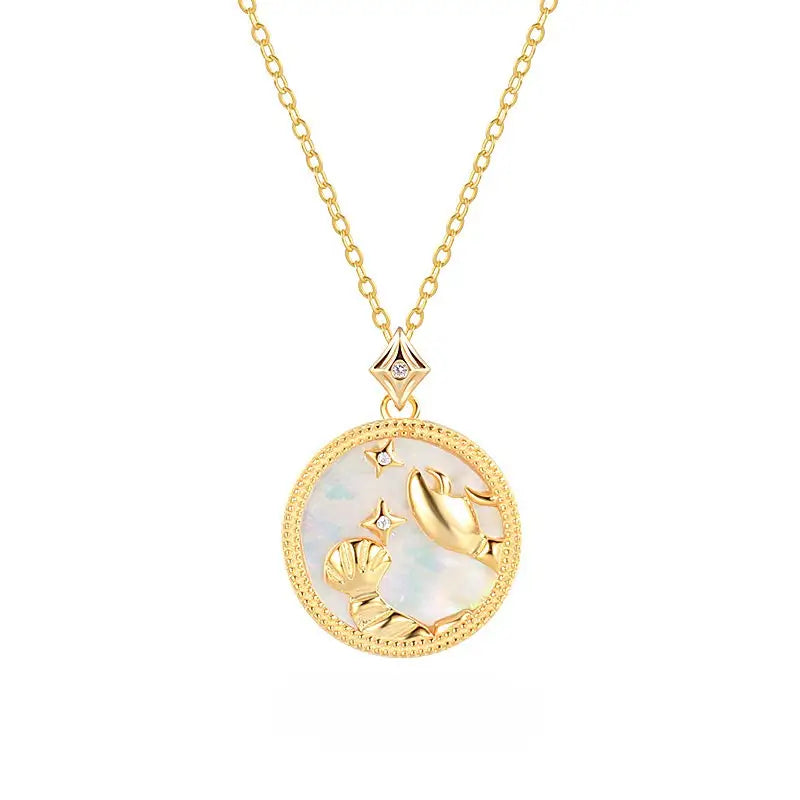 Colier din Argint 925, placat cu aur de 14k , cu piatra semipretioasa Zirconiu si Sidef. Reins - Poza cu vedere pe fond alb -01R01-0036R