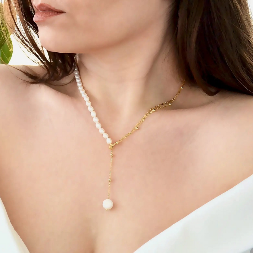 Colier Din Argint 925 Tassel, placat cu aur de 14k ,cu perla de cultura de apa dulce, poza model