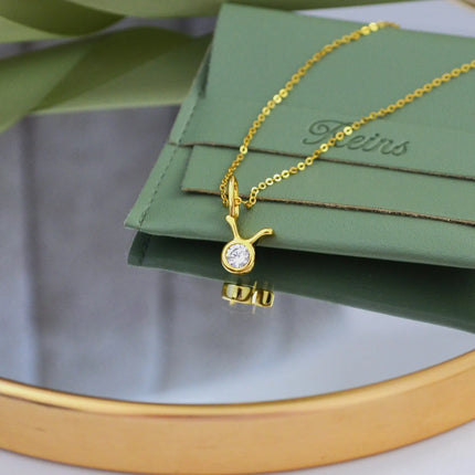 Colier din Argint 925, placat cu aur de 18k cu zirconiu - Semn Zodiacal Taur cu vedere  in detaliu 01R01-0024T