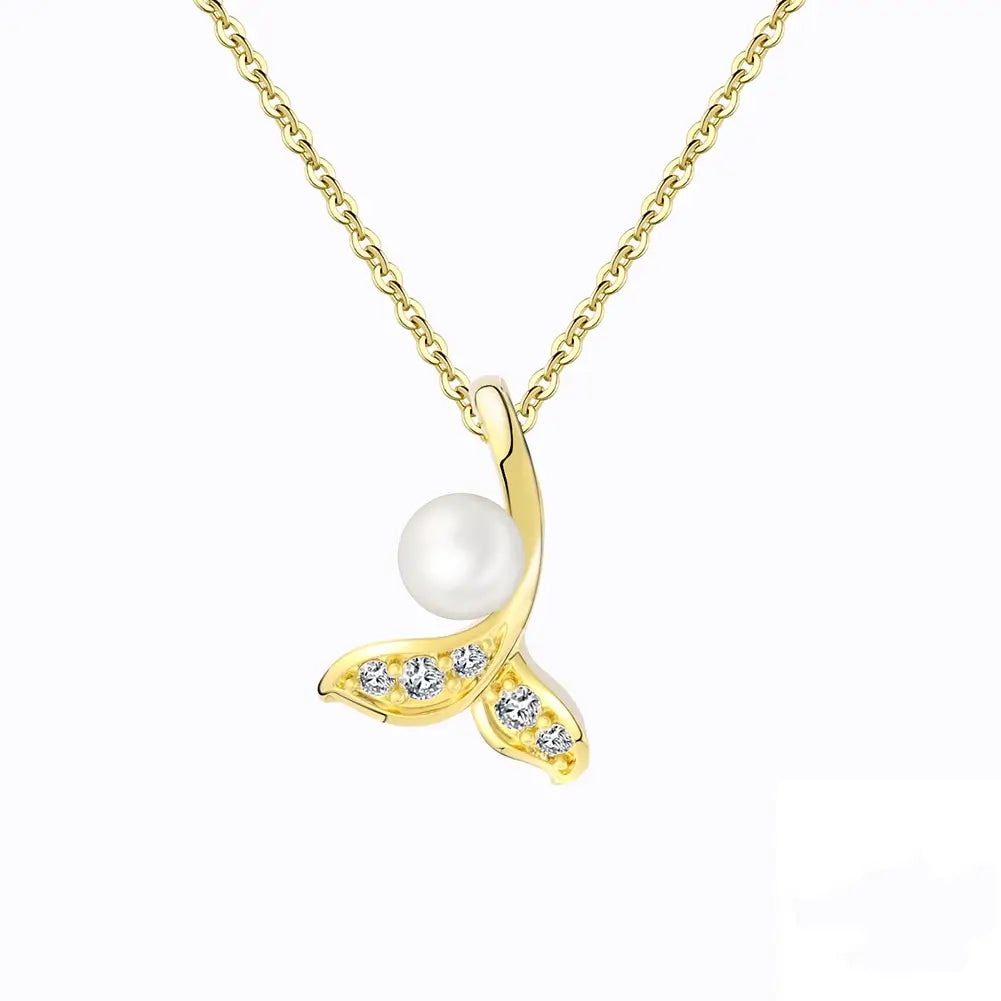 Colier din argint 925 cu Pandantiv Coada de Sirena cu perla de apa dulce si zirconiu - fond alb