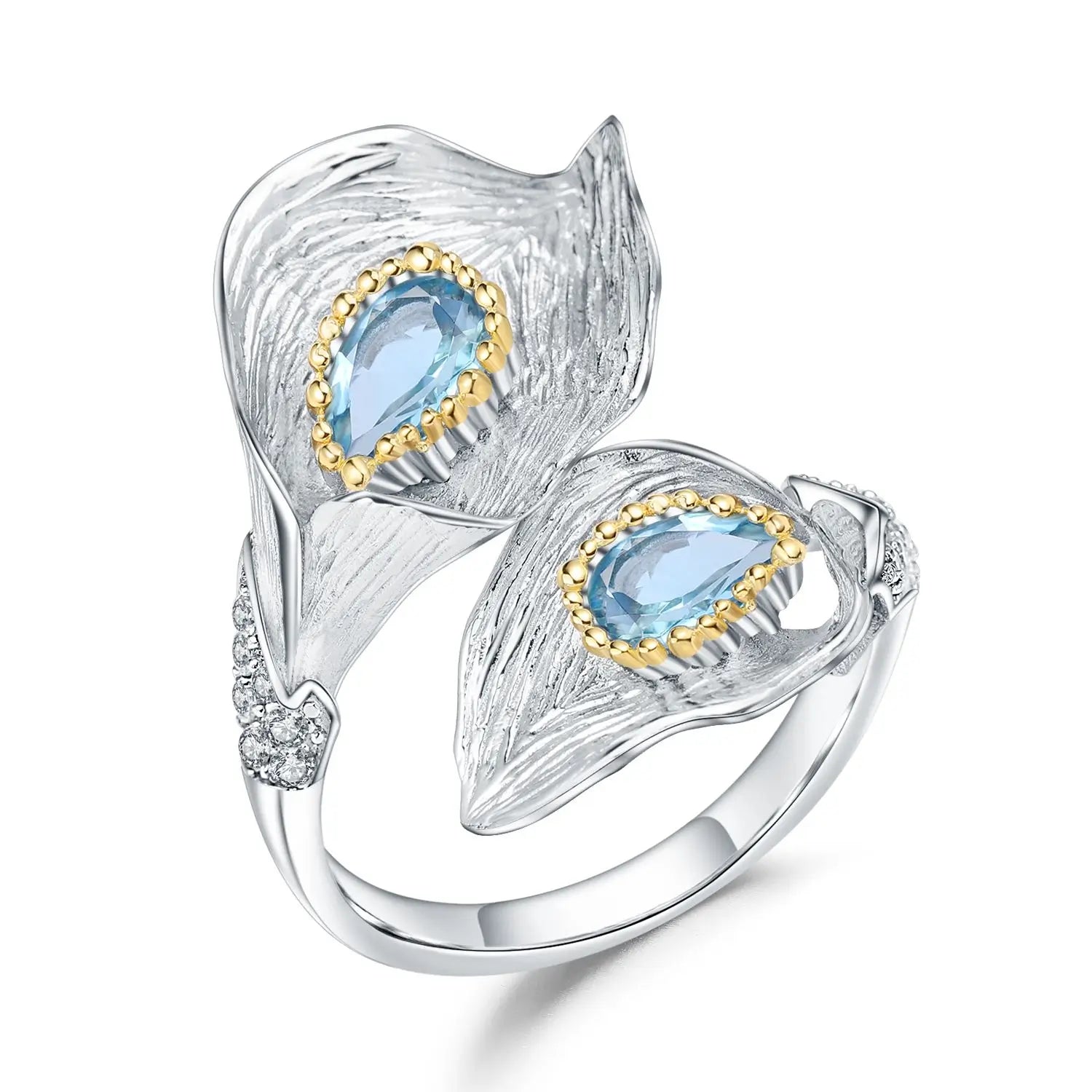 Inel din Argint 925 in flaore de lotus ce are piatra semipretioasa naturala Topaz, 04R01-0005 - Colectia Secret Garden - Bijuterii din argint 925 Reins