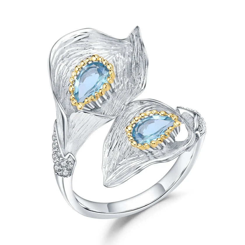 Inel din Argint 925 in flaore de lotus ce are piatra semipretioasa naturala Topaz, 04R01-0005 - Colectia Secret Garden - Bijuterii din argint 925 Reins