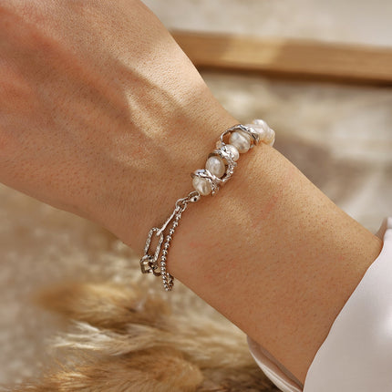 Bratara din Argint Reins cu perle de apa dulce, Gothic Pearl vedere pe model, 02R01-0012