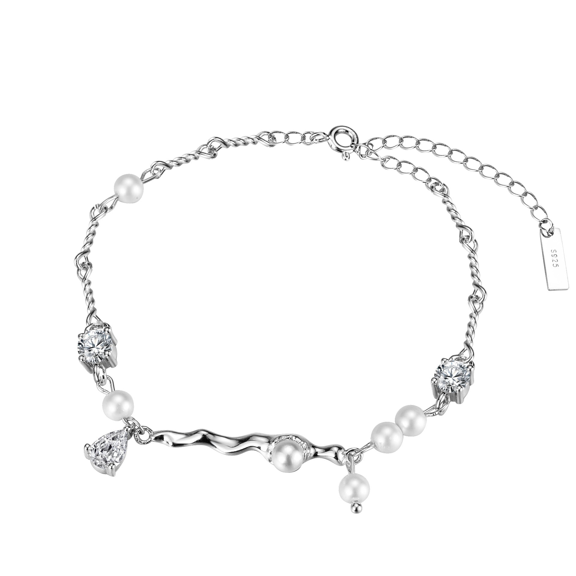  Bratara din Argint Reins cu perle si Zirconiu Incolor- Ice pearl, vedere pe fundal alb, 02R01-0009