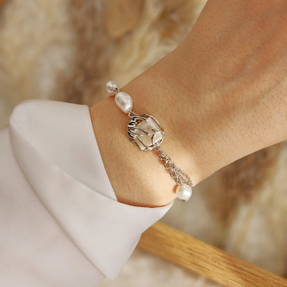 Bratara din Argint Reins cu Perle baroc si perle de apa dulce - Square Baroque, vedere pe model, 02R01-0014