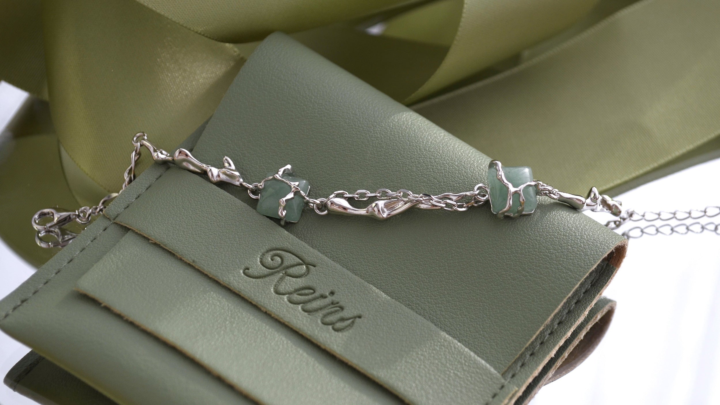 Bratara din argint Reins, cu pietre semi-pretioase Aventurin - Twin Grove, vedere detaliata - 02R01-0017