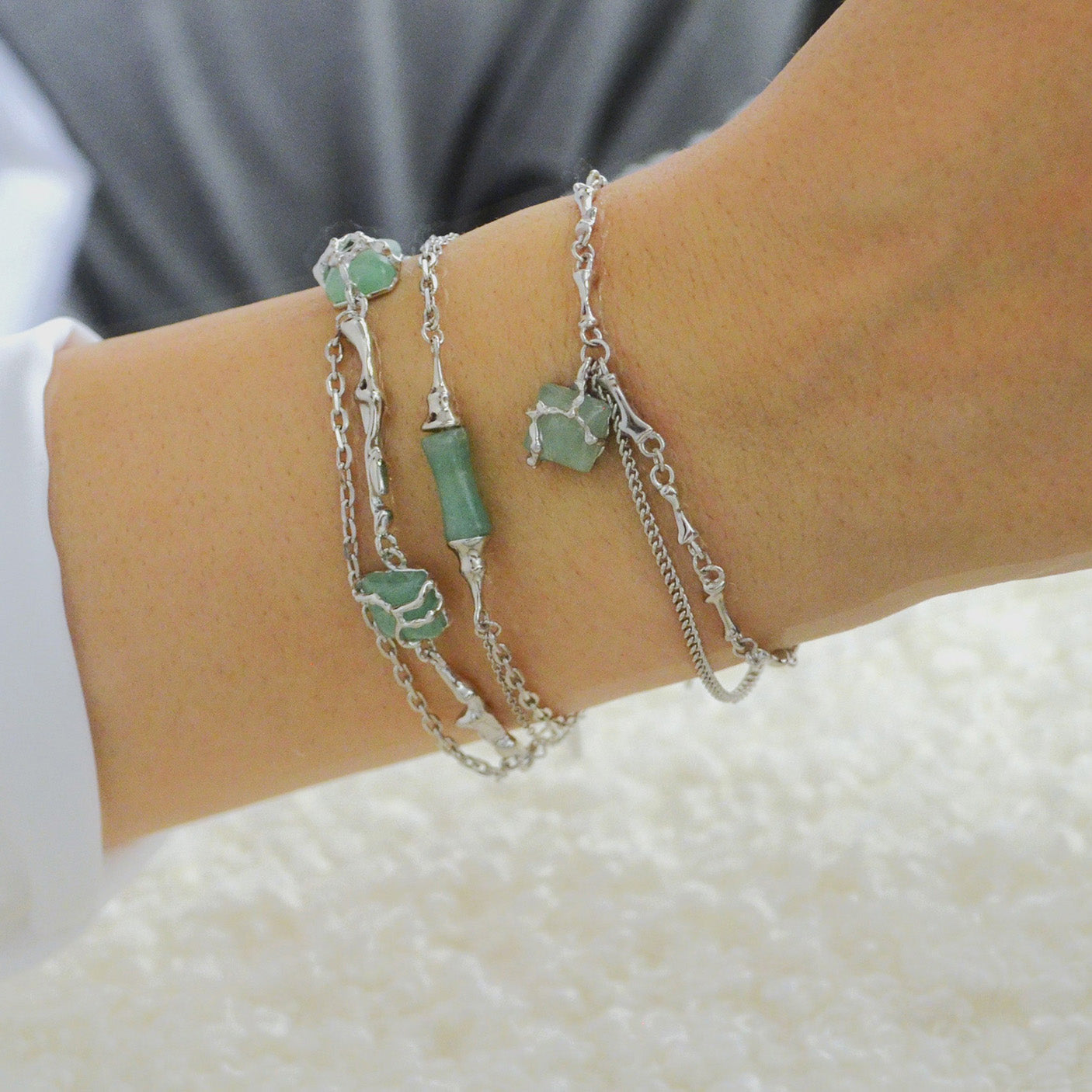 Bratara din argint Reins, cu pietre semipretioase Aventurin - Twin Grove, vedere pe model - 02R01-0017