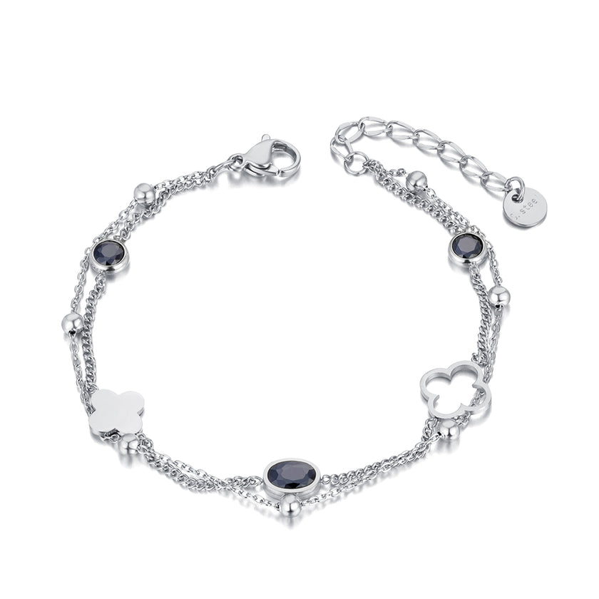 Bratara din otel inoxidabil Reins, placata cu rodiu, cu cristale negre – Lucky Cristal, vedere pe fundal alb, 02S02-00009B