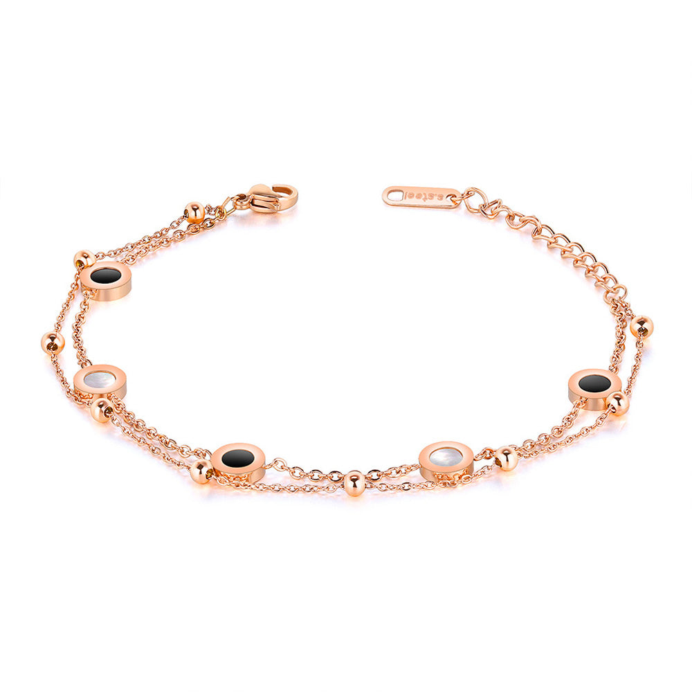 Bratara din otel inoxidabil Reins, placata aur roz, cu pietre din sidef – Serenity Rush, vedere pe fundal alb, 02S02-0004R