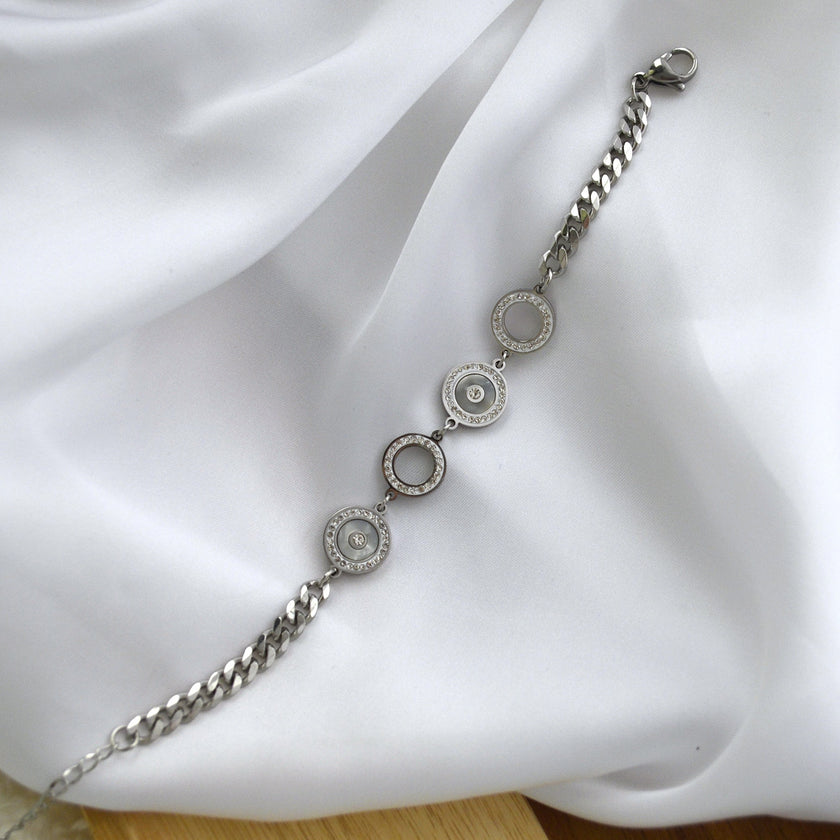 Bratara din otel inoxidabil Reins, placata cu rodiu, cu pietre din cristal incolor si sidef alb – Serenity Buble, vedere detaliata, 02S02-0001