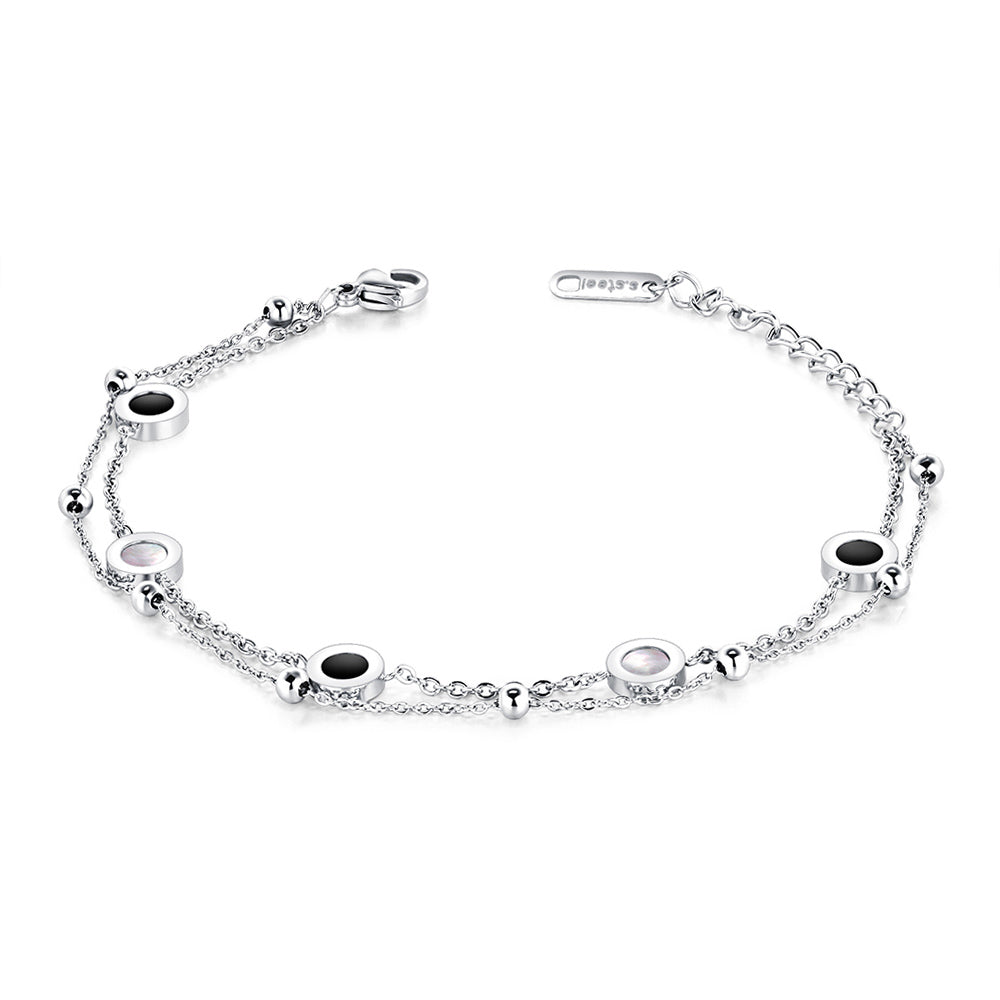 Bratara din otel inoxidabil Reins, placata cu rodiu, cu pietre din sidef – Serenity Rush, vedere pe fundal alb, 02S02-0004