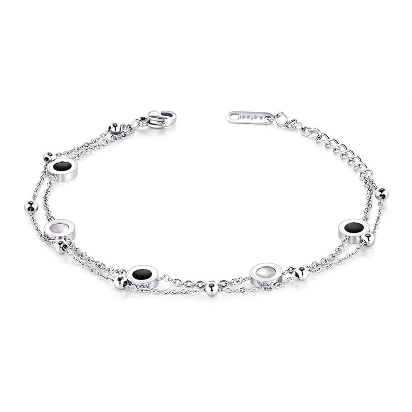 Bratara din otel inoxidabil Reins, placata cu rodiu, cu pietre din sidef – Serenity Rush, vedere pe fundal alb, 02S02-0004