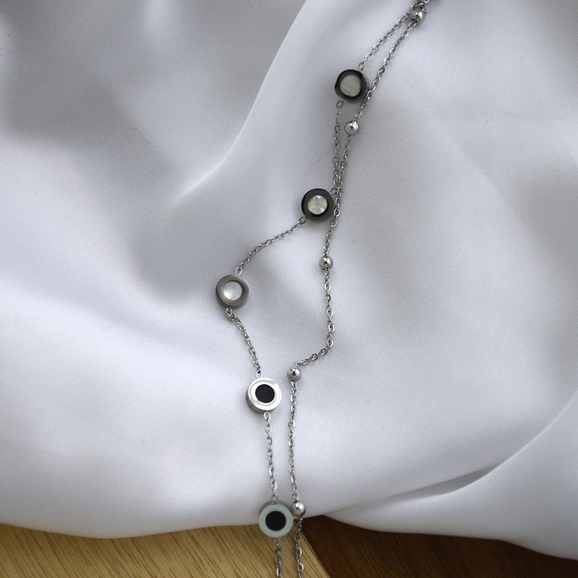 Bratara din otel inoxidabil Reins, placata cu rodiu, cu pietre din sidef – Serenity Rush, vedere detaliata, 02S02-0004