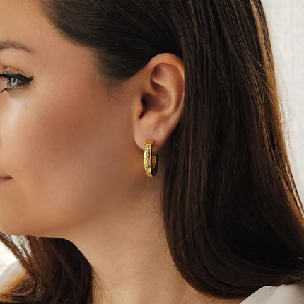 Cercei din Argint Reins in baie de aur de 18k si incrustati cu Zircon incolor - Moon and Stars Creole vedere pe model 03R01-0023