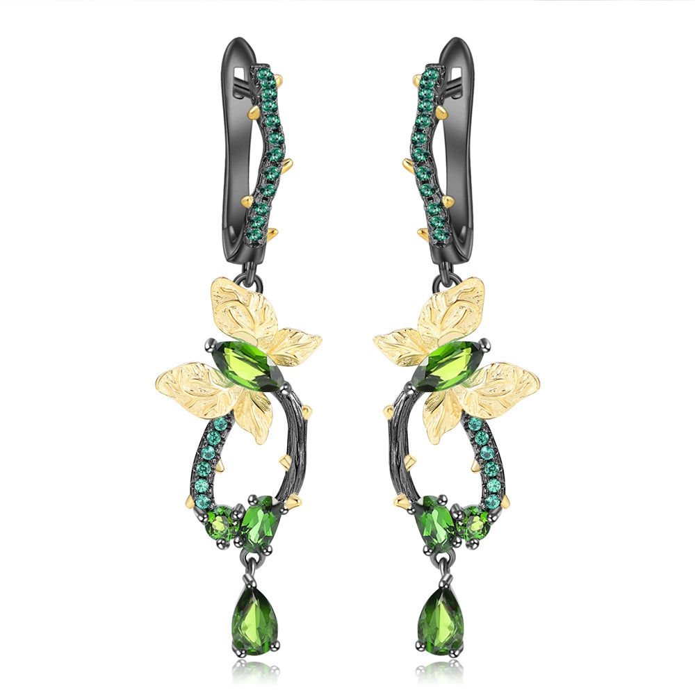 Cercei din Argint Reins, in forma de future, cu pietre semi-pretioase din Agate Verzi - Vine Butterfly, vedere pe fundal alb, 03R01-0009