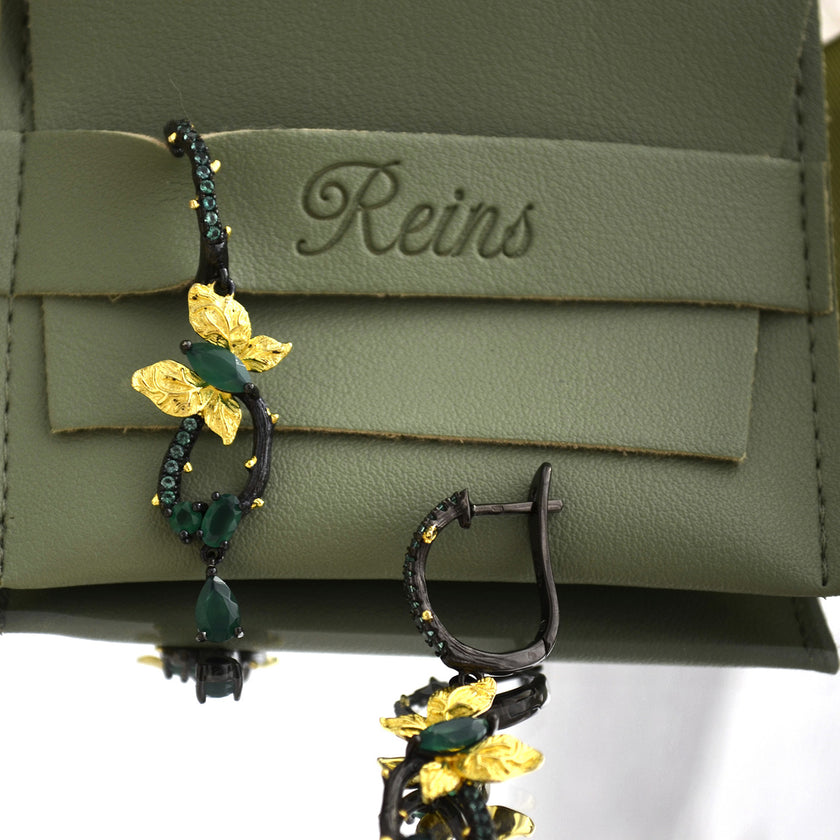 Cercei din Argint Reins, in forma de future, cu pietre semi-pretioase din Diopside - Vine Butterfly, vedere detaliata, 03R01-0009