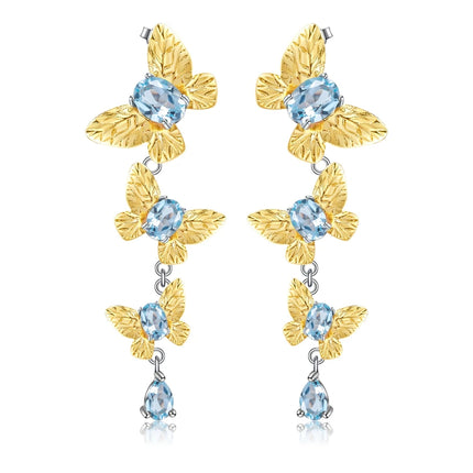 Cercei din Argint Reins in forma de fluture cu pietre semipretioase Topaz - Butterfly vedere pe fundal alb, 03R01-0008