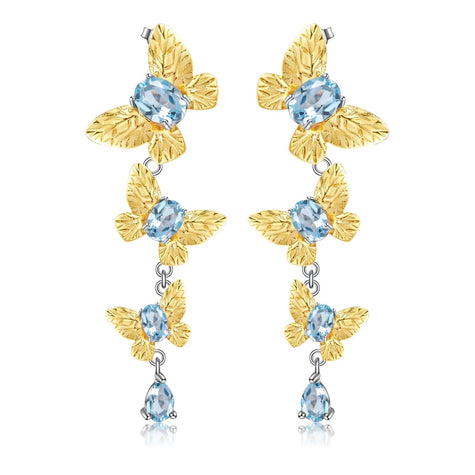 Cercei din Argint Reins in forma de fluture cu pietre semipretioase Topaz - Butterfly vedere pe fundal alb, 03R01-0008